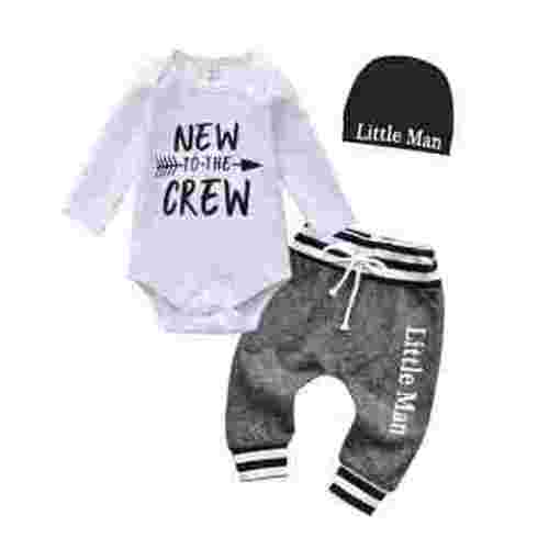 Newborn Infant Baby Boy Clothes Long Sleeve Romper Pants Headband Hat Outfits Set ( 0-3 Months, White)
