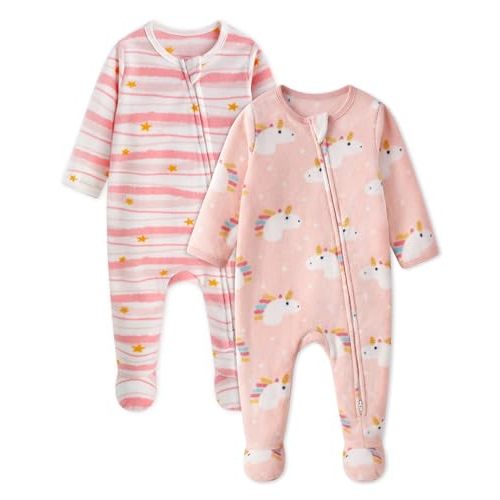 Unnivoll Fleece Baby Pajamas Baby Sleepers for Newborn 0-3 3-6 6-9 Months 2Pcs Footie Pajamas Baby Boys Girls Clothes