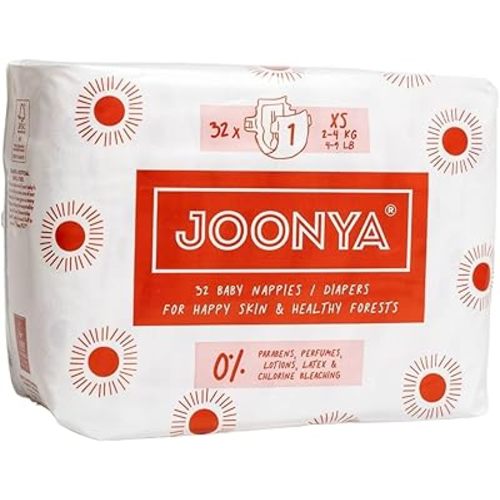 Joonya Baby Diapers, Size 2 S (7-13 lb) - 1 Bag of 30 - New Range - NonToxic, Eco-Friendly, Ultra Slim, Overnight Use - Made in Denmark