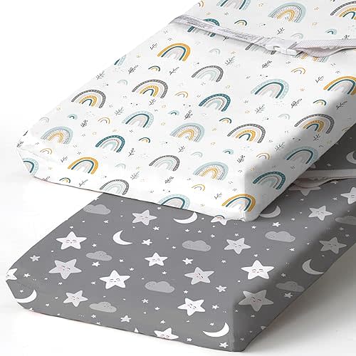 BROLEX Changing Pad Covers for Baby: Boy Girls Ultra Stretchy Soft 2 Pack Rainbow&Stars