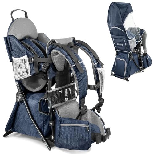 besrey Baby Backpack Carrier, Toddler Hiking Backpack with Safety 3-Height Seat, Adjustable Straps&Waist Belt, Foldable Frame Lightweight Large Capacity Child Carrier for Hiking (Blue/Grey)
