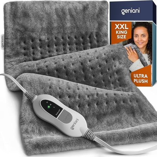 GENIANI XXL 18"x26" Heating Pad for Back Pain & Cramps Relief, Electric Throw - Auto Shut Off, Machine Washable, Heat Pad, for Women, Men, Heat Patches (Tabby Gray)