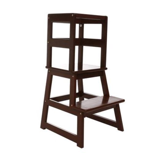 Sdadi Kids Kitchen Step Stool Holds Up To 150 Pounds With Safety Rail, Wide Platform Design, 4 Anti Slip Strips For 18 To 36 Months Old, Espresso