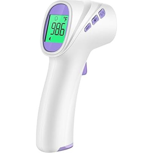Forehead Thermometer for Adults, Kids & Babies, No-Touch Digital Infrared Thermometer with LCD Backlight Display, Fever Alarm and 1s Instant Reading - Purple