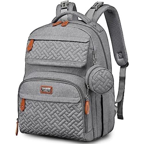 BabbleRoo Diaper Bag Backpack, Travel Backpack with Changing Pad, Pacifier Case & Stroller Straps, Multifunction, Waterproof, Unisex – Light Gray