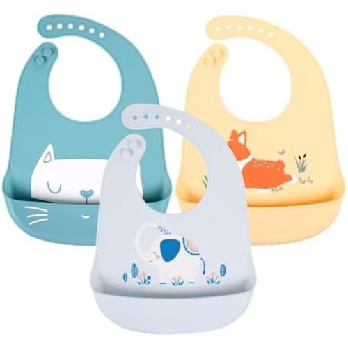 Baby Bibs Silicone Feeding Bibs, Baby Bibs Silicone Bibs 3pcs for Feeding and Adjustable Waterproof Bibs