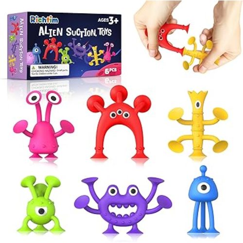 Richtim Baby Bath Toys Suction Toy: Sensory Suction Bath Toys for Toddlers, No Hole Bath Toys Suction Cup Toys, Kids Fidget Toys Window Toys for Travel Toys Gifts, Easter Basket Stuffers Egg Fillers
