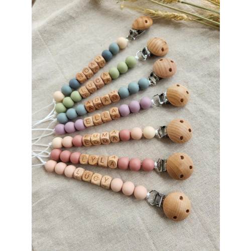 Personalized Pacifier Clip and Rattle set|Custom Baby shower Gift|Pastel Babygirl Binky Holder|Wooden Babyboy Dummy Chain|Newborn Gift