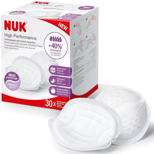 NUK High Performance Disposable Breast Pads, Nursing Pads for Breastfeeding,Instantly Absorbs Breast Milk, Individually Packed, 30 Count
