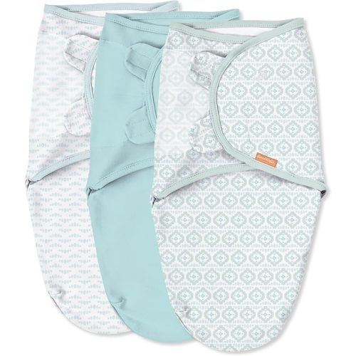 SwaddleMe by Ingenuity Easy Change Baby Swaddle in Size Small/Medium, 0-3 Months, 7-14 Pounds, 3-Pack with Easy Change Zipper - Little Bees