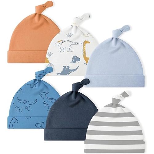 Yoofoss Baby Hats 0-6 Months 100% Organic Cotton Knot Newborn Hats for Boys Girls Beanie Set Soft Infant Beanie Caps 6 Pack