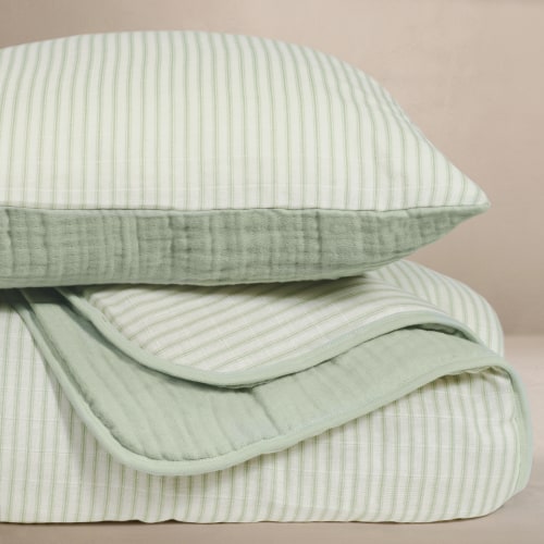 'Sea Moss' Sage Green Stripe - Premium Muslin Crib Quilt & Sham