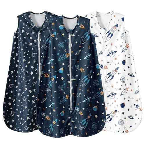 david's kids 3 Pack Warm Micro Fleece Baby Sleep Sack 6-12 Months, Soft Baby Wearable Blankets with 2-Way Zipper, Comfy Winter Sleeping Bags for Infant Newborn Boys Girls Neutral, Medium Size, Space