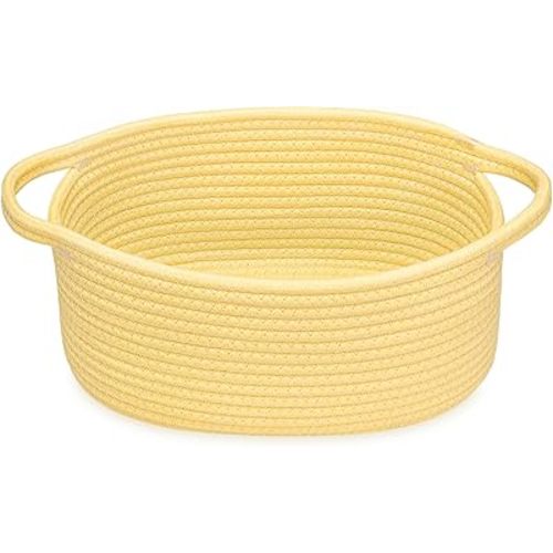 ABenkle Small Basket with Handles - Decorative Durable Rope Woven Storage Bin Shelf Storage Organizer Cube, Easter Baby Gift Basket, 12"x8"x5"