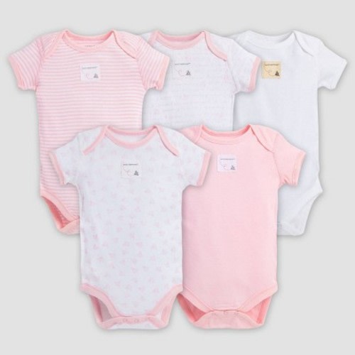 Burt's Bees Baby® Girls' Organic Cotton 5pk Short Sleeve Bodysuit Set - Blossom, Size: 0-3M