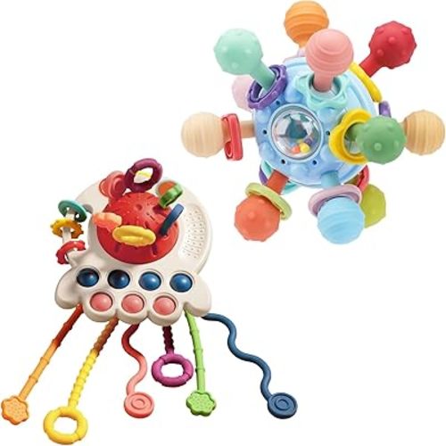 TOHIBEE Baby Montessori Sensory Teething Toys + Baby Montessori Pull Toys