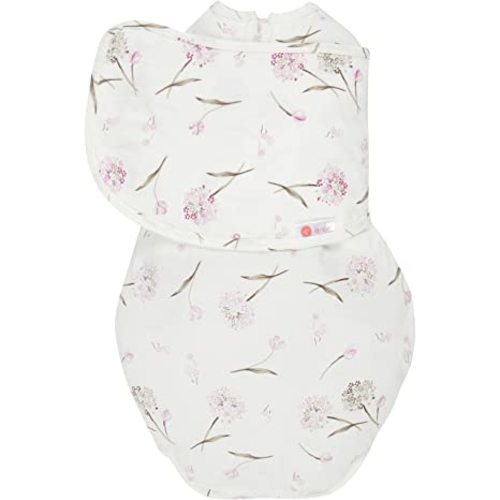 embé 2-Way Starter Swaddle Blanket, 6-14 lbs, Diaper Change w/o Unswaddling, Legs in and Out Design, Warm Up or Cool Down 100% Cotton, 0-3 Months (Pink Clustered Flowers)