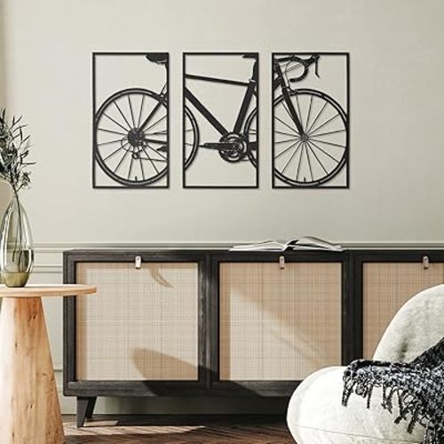 Nuenen 3 Pieces Metal Bicycle Wall Art Vintage Bike Metal Wall Art Decor Antique Style Bicycle Wall Art Black Metal Wall Decor Home Decoration Bedroom Living Room Decor Housewarming Gift