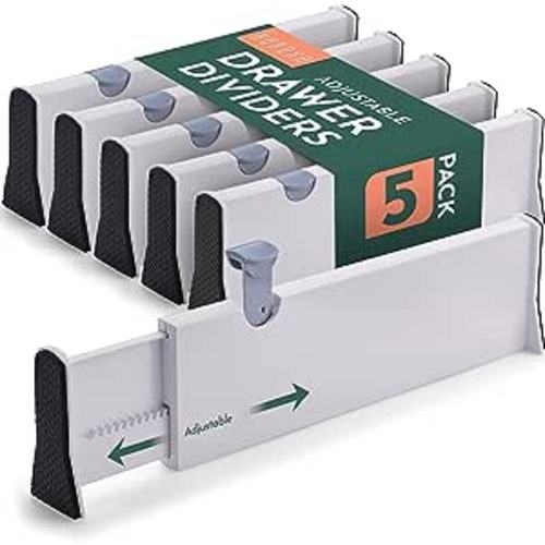 Amazon.com: Adjustable Tall Drawer Dividers, [5 Pack] Adjusting Length from 11 Inch - 17 Inch, Drawer Organizers for Clothes, Locks in Place, Use for Bedroom, Bathroom, Kitchen & Office Organization and Storage. : Home & Kitchen