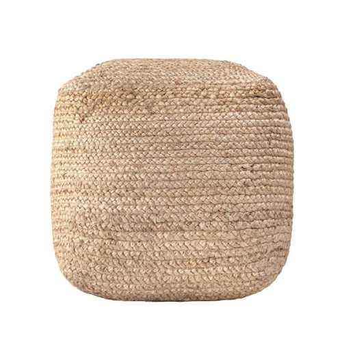 Cork Braided Solid Jute Filled Ottoman Natural Square Pouf