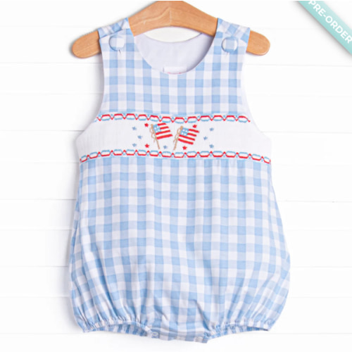United We Stand Smocked Bubble, Blue – Stitchy Fish