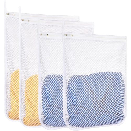 Honeycomb Mesh Laundry Bags 4 Pack (2L+2M), Durable Washing Bags with Auto-Lock Zippers, Heavy Duty Mesh Wash Bags for Delicates, Lingerie, Bra, Sock, Travel Storage Organizer