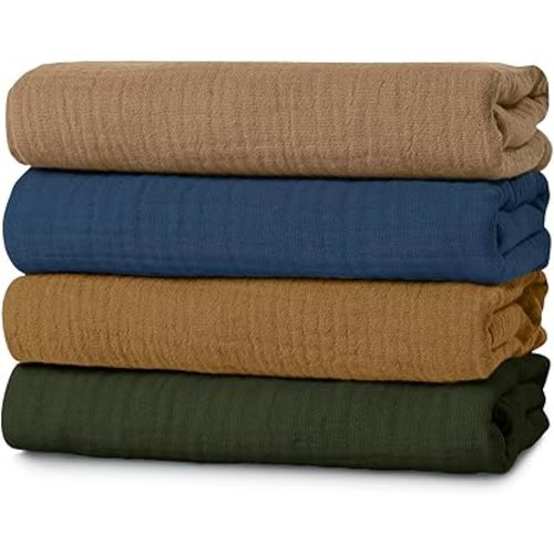 Muslin Swaddle Blankets for Baby Girls and Boys, 4 Pack Breathable and Skin-Friendly Newborn Receiving Blanket, 100% Cotton Swaddle Wrap, Essentials Infant Shower Items, Toddler Gift (Elegant Colors)