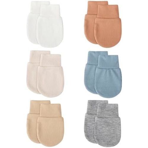 BQUBO 6 Pairs Newborn Baby Boys Girls Mittens 0-6 Months Unisex-Baby Infant Mittens Elastic No Scratch Wrist Gloves