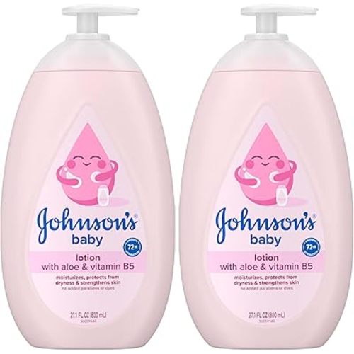 Johnson's Baby Lotion with Coconut Oil, Aloe Vera & Vitamin B5, 72 HR Hydration, Skin Moisturizer, Hypoallergenic, Safe for Newborn, Protects From Dryness & Strengthens Skin, 27.1 fl. oz (Pack of 2)