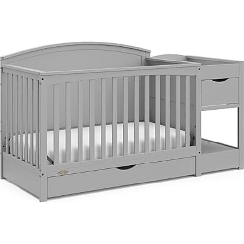 Graco Bellwood 5-in-1 Convertible Crib & Changer with Drawer (Pebble Gray) - GREENGUARD Gold Certified, Full-Size Storage Drawer, Converts to Toddler Bed