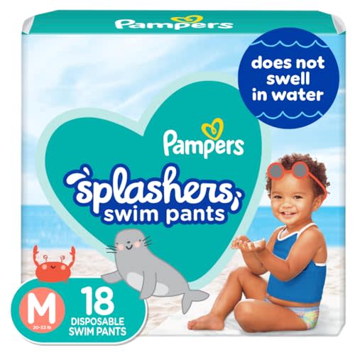 Pampers Swim Diapers - Splashers - Size M, 18 Count, Gap-Free Disposable Baby Swimming Pants