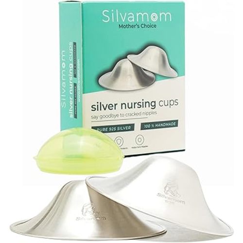 Silvamom® The Original Silver Nursing Cups | Nipple Shields for Nursing Newborn Breastfeeding | 925 Silver | Nickel Free | Newborn Essentials Must Haves | Soothies and Protect (Regular Size)