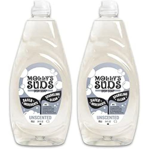 Molly's Suds Liquid Dish Soap | Clean, Simple Ingredients | Extra Scrubbing Power | Unscented, 24 oz - 2 Pack