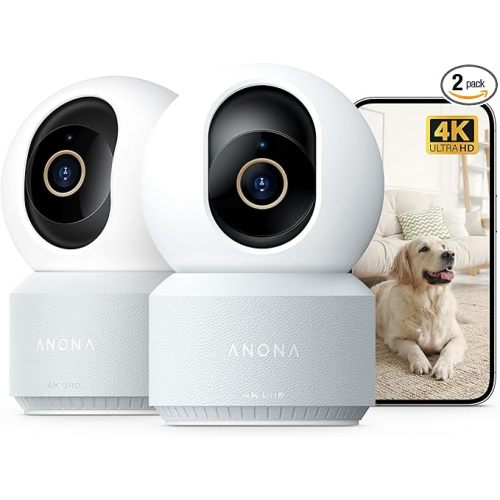 Anona 4K UHD Indoor Camera, Pet/Dog/Baby Security Camera with Phone App, 360°Pan-Tilt, 5G/2.4G Dual-Band Wi-Fi 6, Auto-Tracking, Person/Pet/Baby Crying Detection, Privacy Mode, Two-Way Audio, 2 Pack