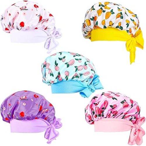 Eurzom 5 Pcs Kids Bonnet Long Satin Cap for Girls Boys Soft Baby Bonnet Curly Hair Braid Cap Tie Band for Dreadlocks Braid Afro,5 Styles(Medium)