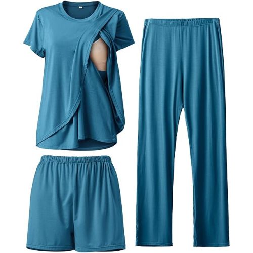 Rnxrbb 3 Piece Postpartum Nursing Pajamas Set Casual Soft Maternity Breastfeeding Pjs Sleepwear Loungewear Clothes Layer