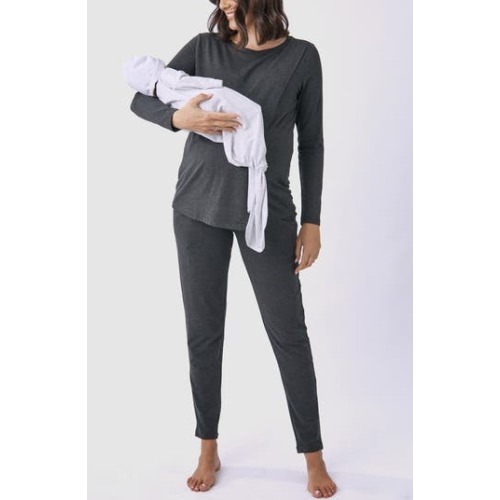 Maternity/Nursing Top, Lounge Pants & Knotted Baby Gown Set, Small