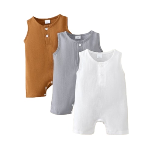 Mikrdoo Infant Summer Sleeveless Romper 3-Pack Baby Onesies Snap Closure Jumpsuits Neutral Baby Clothes,3-6 Months