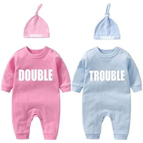 Baby Twins Bodysuits Funny Double Trouble