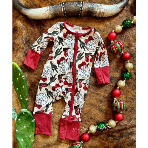 Western Santa baby sleeper has fold over hands and feet (sale)