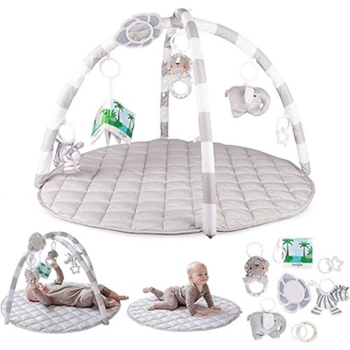 SnapPea Baby Activity Mat. Gray Baby Play Mat, Tummy Time Mat with 6 Baby Toys and Handle Non Slip, Soft 37in Baby Play Gym Mat. Portable Baby Gym, Infant Floor Playmat for Playroom, Nursery