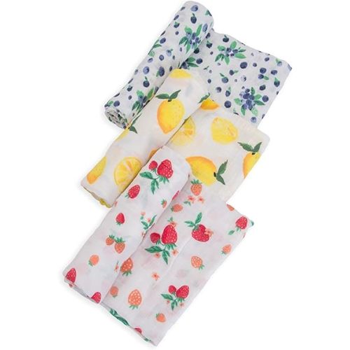 Little Unicorn Cotton Muslin Swaddle Blanket Set | Set of 3 | 100% Cotton | Super Soft | Newborns and Infants | Large 47” x 47” | Machine Washable (Berry Lemonade)