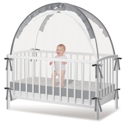 Crib Tent - Crib Net to Keep Baby in, Stop Baby from Climbing Out of Crib, Pop Up Crib Tent with Durable Breathable Net Double Zipper Strong Rods Installation Convenience