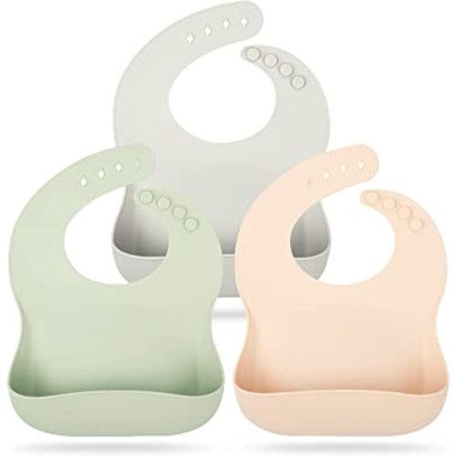Mia Li Silicone Bibs – 3pcs Waterproof Silicone Bib Set – Silicone Baby Bibs with Adjustable Closure – Non-Messy Toddler Bib