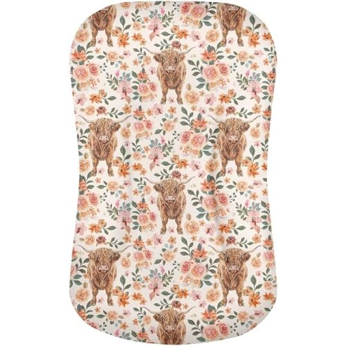 Highland Cow Baby Lounger Cover Flower Baby Lounger Pillow Cushion Snuggle Me Lounger Cover Infant Nest Sleeper Newborn Lounger Cover for Sleeping