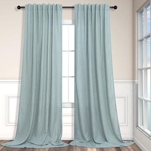 Seafoam Green Curtains 96 Inches Long for Living Room 2 Panels Back Tab Pocket Semi Sheer Linen Summer Ocean Mint Green Curtains for Bedroom Dining Spa Sea Mist Teal Grey Aqua Drapes Kids Decor 8 FT - 52x96 - Sea Green