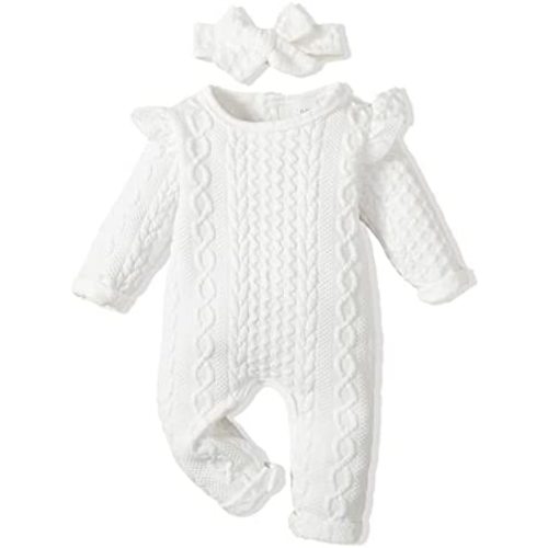 Renotemy Newborn Baby Girl Clothes Fall Winter Outfits Infant Rompers Solid Jumpsuits Bodysuit Cute Infant Baby Clothes Girl
