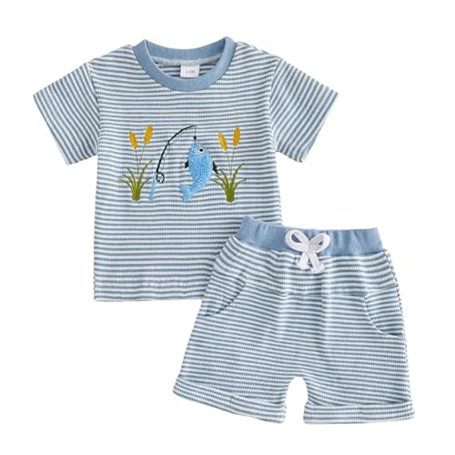 MERSARIPHY Toddler Baby Boy Girl Summer Clothes Embroidery Stripe T-shirt Tops Shorts Sets 6 12 18 Months 2T 3T Casual Outfit