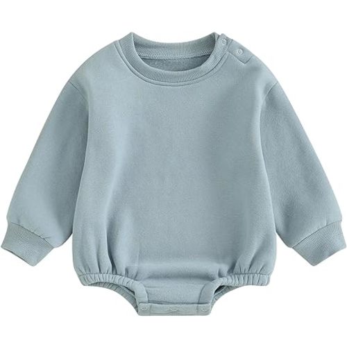 Gueuusu Newborn Warm Sweatshirt Romper Baby Boy Girl Solid Crewneck Long Sleeve Fleece Sweater Bodysuit Thick Winter Clothes