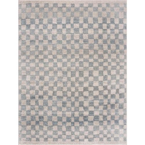 BoutiqueRugs Benjy Cream and Light Blue Checkered Modern Geometric Checkerboard Contemporary Area Rug - 6'7" x 9' (6'x9')